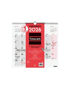 Finocam Calendario de Pared - Annuel 2026 - 340x5x330mm - Espacio Pour Escribir - Couleur Blanc et Rouge