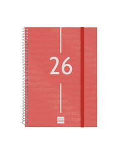 Finocam Year Agenda de Spirale - Couvercle Légère - Format E10 - 162x14x212mm - Semaine sur 2 pages en Vertical - Couleur Rouge