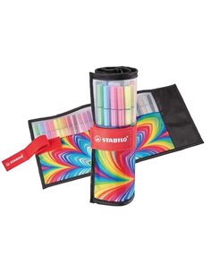 Stabilo Pen 68 Arty Rollerset de 25 Feutres - Étui de Nylon Enrollable - Pointe de Fibre - Trait de 1mm aprox. - Encre à Base de