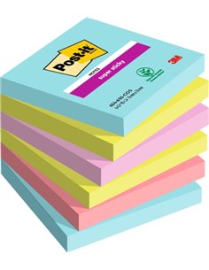 Post-It Super Sticky Pack de 6 Blocs de 90 Notas Adhesivas Reposicionables - Forma Cuadrada - 76x76mm - Couleurs assorties