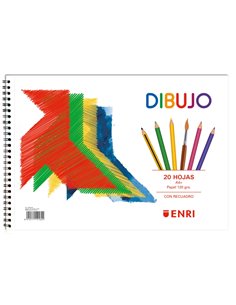 Enri Pajarita Bloc de Dibujo A4+ Couverture souple - 20 Feuilles 120gr - Microperforado - 2 Taladros Avec Recuadro