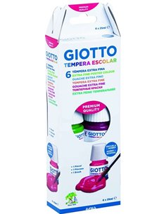 Giotto Tempera Pack de 6 Botes de 25 ml. + Pincel - Base Eau - Excelente Cobertura - Couleurs assorties