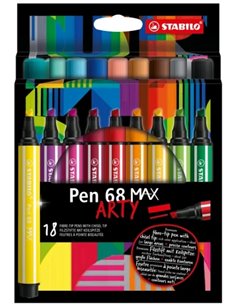 Stabilo Pen 68 MAX Arty Pack de 18 Feutres - Pointe de Fibre Biselada - Trait entre 1-5mm aprox. - Encre à Base de Eau - Couleur