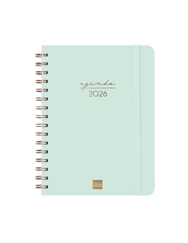 Finocam Alma Agenda - Annuel 2026 - Avec Spirale - Format E10 - 172x19x220mm - Semaine sur 2 pages Horizontal - Couleur Menta