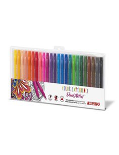 Alpino Couleur Experience Pack de 24 Feutres Double Pointe Avec Pointe Pincel - Forma Triangular Ergonomica - Pointe Fine Liner 