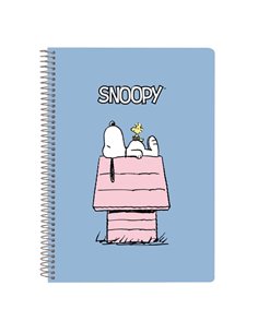 Safta Snoopy Carnet Avec Spirale - Format Cuarto - 80 Feuilles de Papier 80g/m2 - Cuadriculas 4x4mm - Tapas Duras Glasofonado - 
