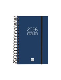 Finocam Opaque Agenda de Spirale - Annuel 2026 - Couvercle Légère - Fermeture Avec Goma Élastique - Format E5 - 1 Dia Par Pagina