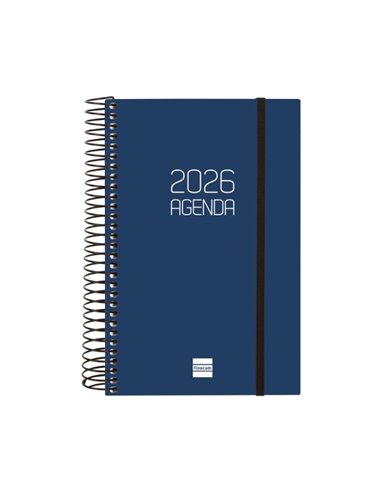 Finocam Opaque Agenda de Spirale - Annuel 2026 - Couvercle Légère - Fermeture Avec Goma Élastique - Format E5 - 1 Dia Par Pagina