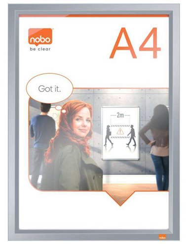 Nobo Porta Posters Clip Aluminium A4 - Marco Anodizado - Cambio Rapide et Sencillo - Blanc