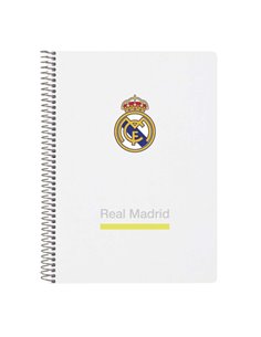 Safta Real Madrid Cahier Spirale - Tapas Duras - 80 Feuilles A4 Avec Cuadriculada 4X4mm - Format Cuarto - 15.5x22x1cm - Couleur 