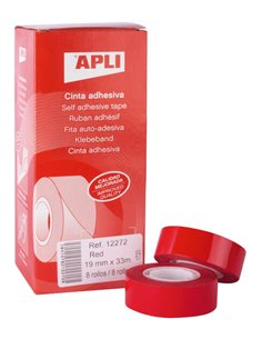Apli Ruban Adhesiva Roja 19mm x 33m - Résistant al Desgarro - Facile de Cortar - Idéal Pour Manualidades et Embalaje - Rouge