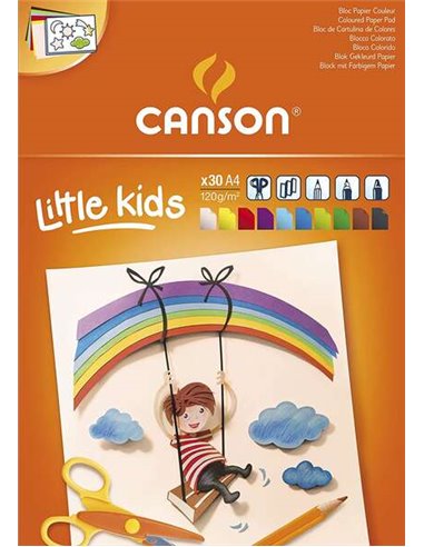 Canson Kids Cartulina Bloc Encolado de 30 Feuilles A4 - 21x29.7 - 120g - Couleurs assorties