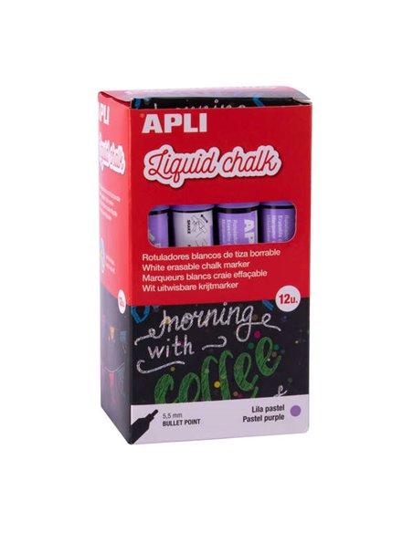 Apli Pack de 12 Feutres de Tiza Liquida - Pointe Ronde - Idéal Pour Pizarras, Plastico, Vinilos, Metal, Etc - Facile de Borrar -