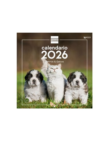 Finocam Calendario de Pared - Annuel 2026 - Imagenes Variadas - 300x300mm - Espacio Pour Escribir - Tematica de Perros et Gatos