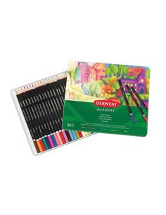 Derwent Academy Pack de 24 Lapices de Couleurs de Gran Qualité - Transfert de Couleur Perfecta - Cuerpos de Bois Natural - Coule