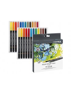 Lyra Aqua Brush Duo Pack 24 Feutres de Double Pointe - Pointe Pincel 4mm, Pointe Fina 2mm - Encre Base de Eau - Couleurs assorti
