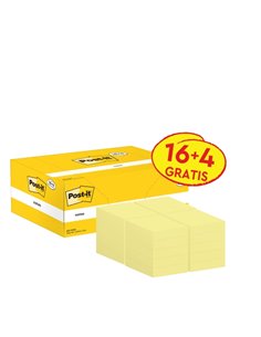 Post-It Pack de 20 Blocs de 100 Notas Adhesivas Reposicionables 38x51mm - Forma Rectangulaire - Couleur Jaune Clair