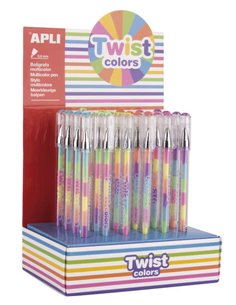 Apli Présentoir Boligrafos Gel Pen Twist Colors - 0.8mm - Encre Que Cambia de Couleur - Acabado Fluor - 24 Unidades - Séchage ra