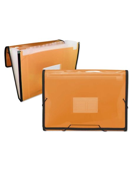 Ingraf Chemise Frame Fuelle 13 Poches Taille A4 - Polipropileno Translucido - Gomas et Solapas - Couleur Orange