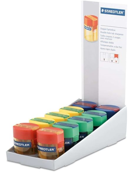 Staedtler Sacapuntas de 2 Orificios Avec Deposito - Pour Lapices de 8.2mm et 10.2mm - Couleurs Neon Assortis
