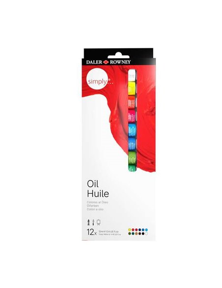 Daler Rowney Simply Pack de 12 Pinturas Oleo 12ml - Excelente Resistencia à la Luz - Couleurs assorties