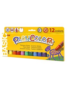 PlayColor Basic One Pack de 12 Temperas Solidas - No Arrugan le Papier - No Necesitan Eau - Especial Pour Usage Scolaire - Coule