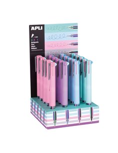 Apli Nordik Collection Présentoir Avec 20 Boligrafos Avec 5 Tintas de Gel - Acabado Soft Touch en Silicona - Corps en Couleurs a