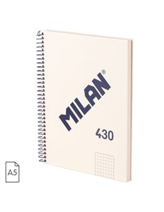 Milan Serie 1918 Cahier Spirale Format A5 Cuadricula 5x5mm - 80 Feuilles de 95 gr/m2 - Microperforado, 2 Taladros - Couleur Beig