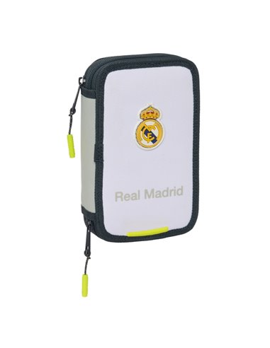 Safta Real Madrid 1ª Equipacion 24/25 Plumier 28 Pcs - 2 Compartiments - 28 Piezas - 12.5x19.5x4cm - Couleur Blanc/Noir