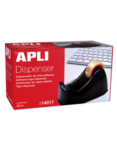 Apli Office Porta Ruban Pour Rollos de 33mm - Cuchilla Metalica Dentada - Facile de Usar - Résistant et durable - Couleur Noir