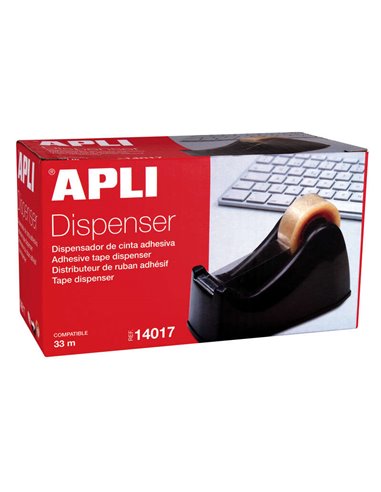 Apli Office Porta Ruban Pour Rollos de 33mm - Cuchilla Metalica Dentada - Facile de Usar - Résistant et durable - Couleur Noir