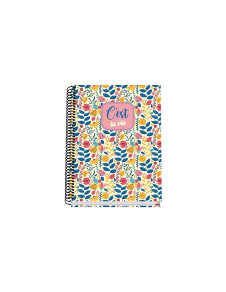 Dohe C`est la Vie Cahier Spirale A5 100 Feuilles Cuadricula 5mm - Couverture rigide Impresa à todo Couleur et Plastificada en Br