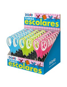 Dohe Présentoir de 24 Ciseaux Escolares de 125mm - Feuilles de Acier Inoxydable - Puntas Redondeadas - Mango Ergonomique de Plas