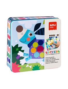 Apli Juegos de Gomets Perros en Boîte Metalica - Comprend 8 Laminas Ilustradas et 8 Feuilles de Gomets Removibles - Alto Valor D