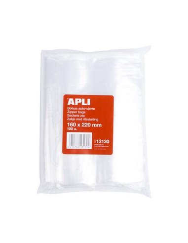 Apli Pack de 100 Bolsas de Auto Fermeture 160 x 220 mm - Fermeture Seguro - Aptas Pour Alimentos
