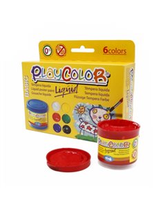PlayColor Basic Liquid Pack de 6 Temperas 40ml - No Ondula le Papier - Gran Viscosidad - Haute Opacidad - Couleurs assorties