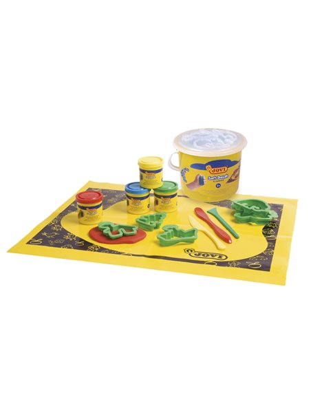 Jovi Soft Dough Blandiver Cubo 4 Botes 50gr + Accesorios - Blanda et Flexible - Facile de Amasar et Moldear - Idéal Pour Iniciac