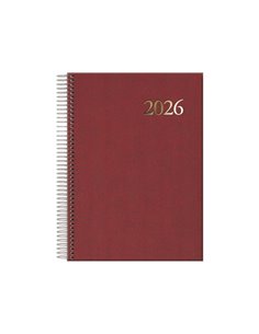 Dohe Segovia Agenda Annuel Spirale - Jour par page - Sabado et Domingo misma Pagina - Taille 14x20cm - Couleur Burdeos