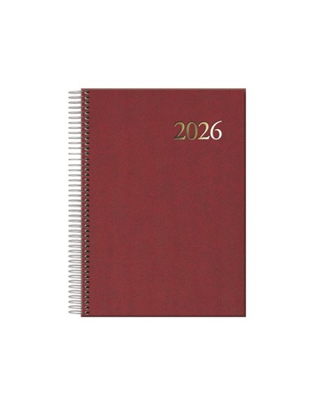 Dohe Segovia Agenda Annuel Spirale - Jour par page - Sabado et Domingo misma Pagina - Taille 14x20cm - Couleur Burdeos