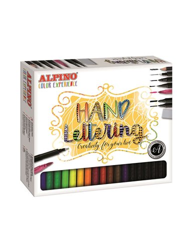 Alpino Couleur Experience Pack de 24 Feutres Hand Lettering + 1 Feutre Pointe Super Pincel, 1 Feutre Pointe Fina, 1 Feutre Doubl