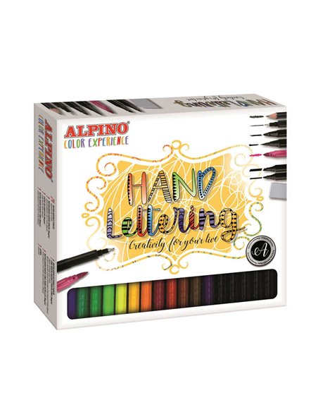 Alpino Couleur Experience Pack de 24 Feutres Hand Lettering + 1 Feutre Pointe Super Pincel, 1 Feutre Pointe Fina, 1 Feutre Doubl