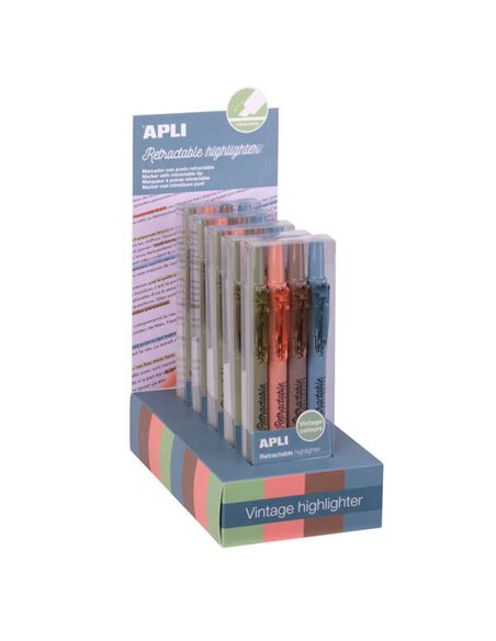 Apli Retractable Highlighter Présentoir Avec 5 Packs de 4 Subrayadores Retractiles - Pointe Biselada 4mm - Couleurs assorties Vi