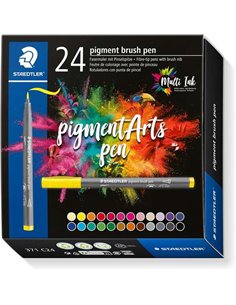 Staedtler 371 Pack de 24 Feutres Pointe de Pincel Doux - Couleurs Vivos et Brillantes - No Amarillea Avec le Paso du Tiempo - Nu