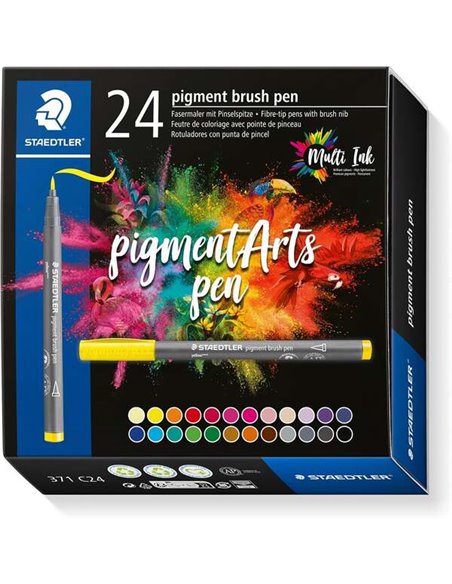 Staedtler 371 Pack de 24 Feutres Pointe de Pincel Doux - Couleurs Vivos et Brillantes - No Amarillea Avec le Paso du Tiempo - Nu