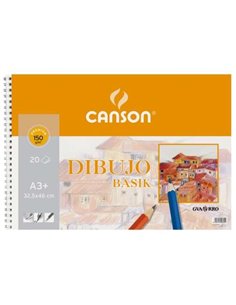 Canson Basik Bloc de Dibujo de 20 Feuilles A3 150gr - Dimensions 32.5x46cm - Couleur Blanc