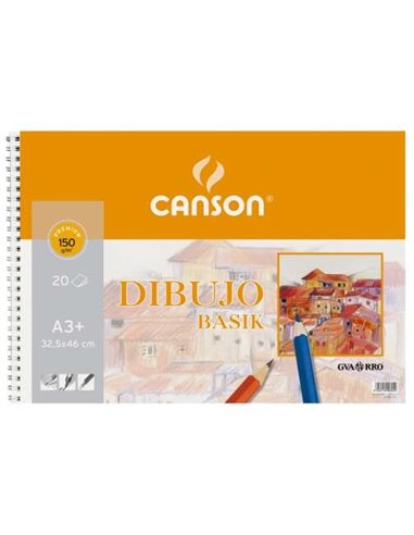 Canson Basik Bloc de Dibujo de 20 Feuilles A3 150gr - Dimensions 32.5x46cm - Couleur Blanc