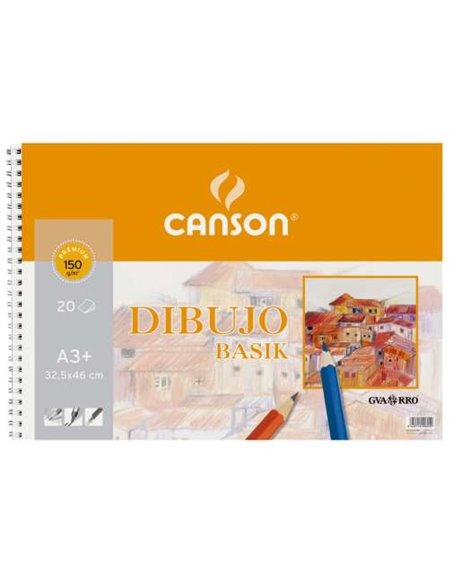 Canson Basik Bloc de Dibujo de 20 Feuilles A3 150gr - Dimensions 32.5x46cm - Couleur Blanc