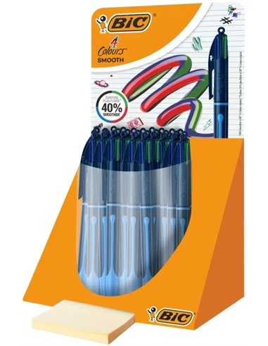 Bic 4 Colours Smooth Drop Présentoir de 30 Boligrafos de Bola Retractil - Pointe Media de 1.0mm - Escritura un 40% mas Doux - 4 