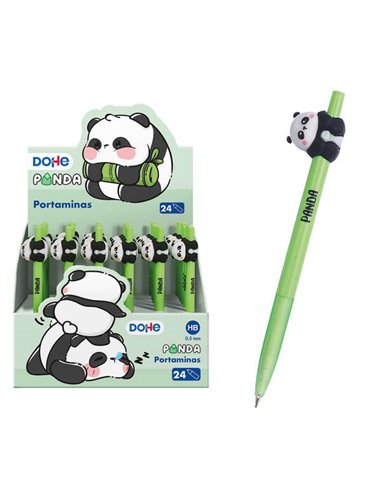 Dohe Présentoir de 24 Portaminas 0.5mm - Grip de Caucho - Corps Vert et Decorado Avec Forma de Oso Panda