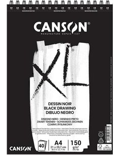 Canson XL Black Bloc de 40 Feuilles A4 150g - Grano Fino - Spirale Microperforado - Couleur Noir